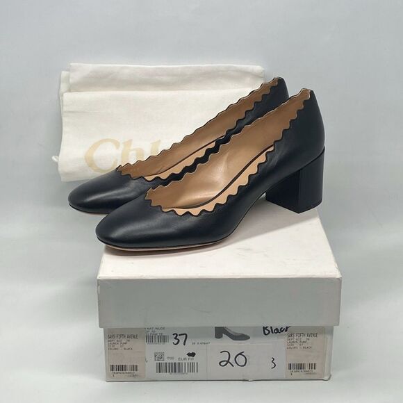 Chloe Lauren Scalloped Block Heel Pumps size 37 - Picture 13 of 15